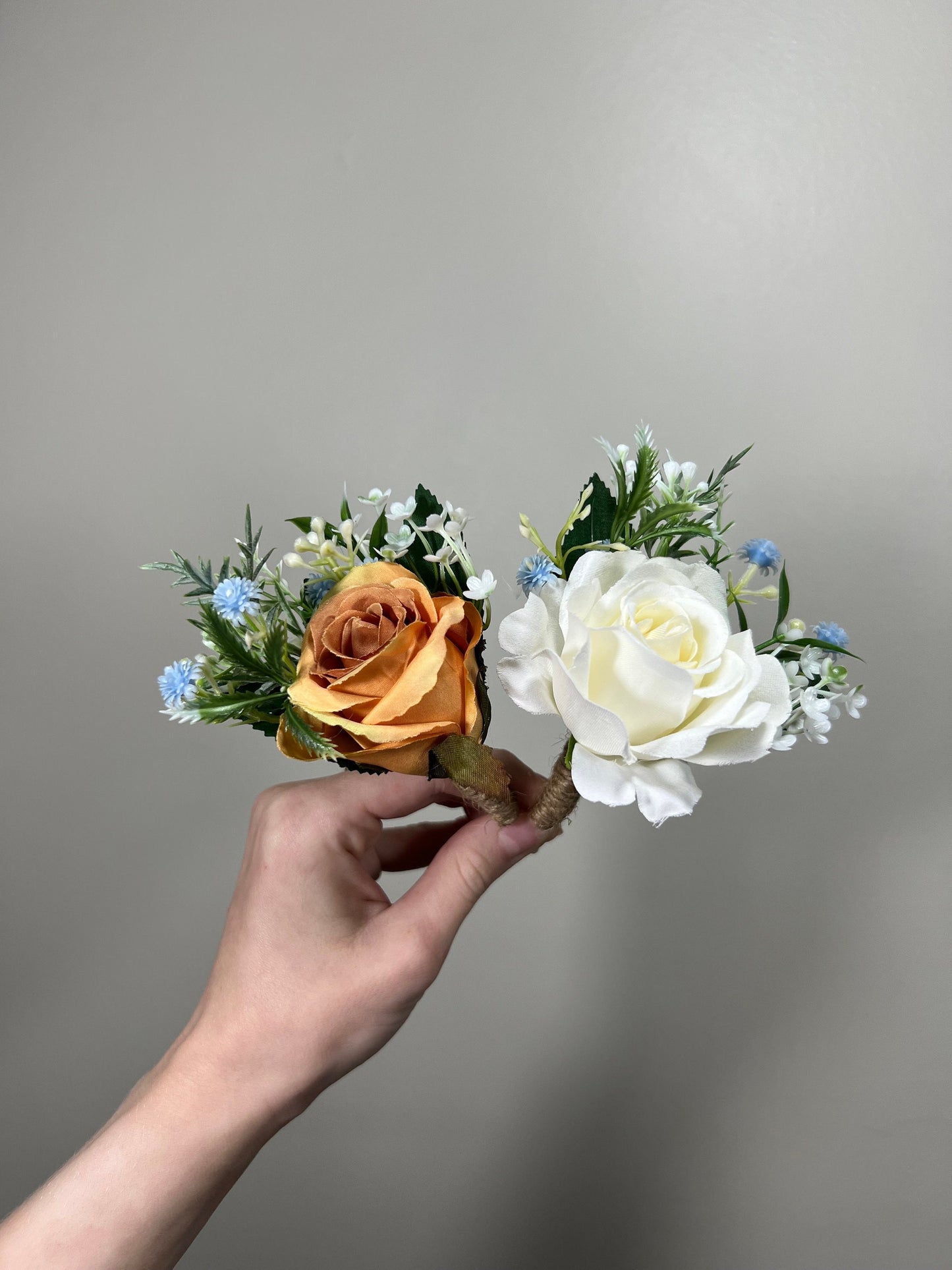 Orange Bouquet Blue Bridal Wedding Orange Rustic White Bridesmaids Bouquet Eucalyptus Greenery Ivory Orange Blue Artificial Flower