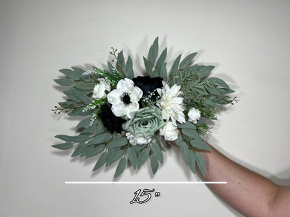 Dusty Sage Bouquet Bridal Cascade White Sage Green Bridesmaids Bouquet Anemone Ivory Black Green Cascading Bouquet Sage Artificial Flower