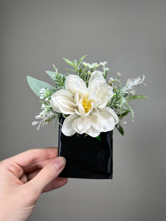 White Pocket Boutonniere Wedding Dahlia Groom Boutonnière Ivory Square Groomsmen Pocket Boutonniere Wedding Dahlia Rustic Artificial Flowers