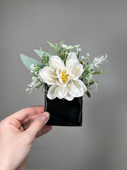 White Pocket Boutonniere Wedding Dahlia Groom Boutonnière Ivory Square Groomsmen Pocket Boutonniere Wedding Dahlia Rustic Artificial Flowers