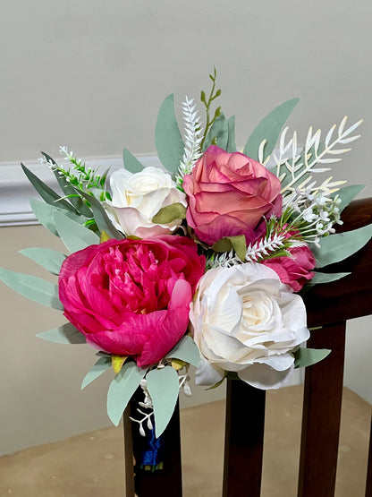 Pew Decor Wedding White Aisle Flowers Pink Aisle Arrangement Wedding Chair Decor Ceremony Viva Magenta Decoration Fuchsia Artificial Flower
