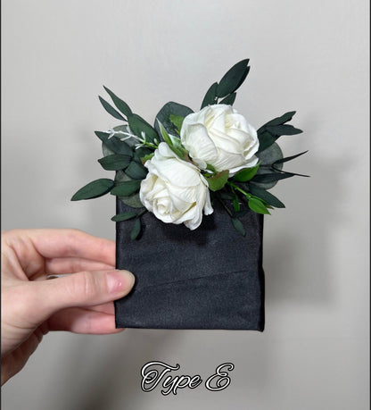 White Pocket Square Boutonniere, Artificial Wedding Flowers, Greenery Groom Pocket Boutonniere, Ivory Groomsmen Floral Accessory DUP Reddit
