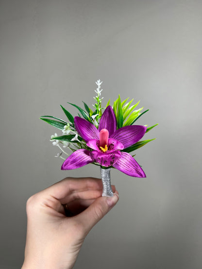 Wedding Purple Corsage Orchid Wrist Dark Purple Corsage Bridesmaids Decor Corsage Mom Accessories Tropical Orchid Corsage Artificial Flowers