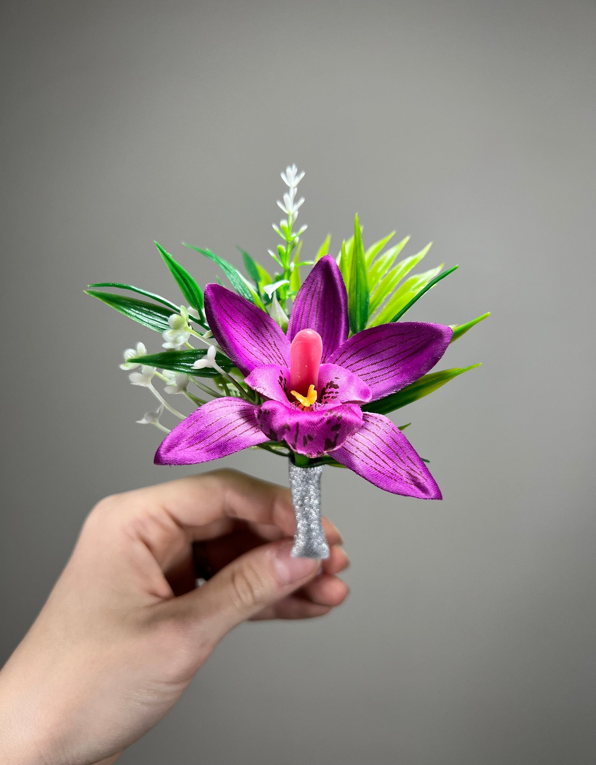 Purple Orchid Pocket Boutonniere Wedding Groom Orchid Square Boutonniere Beach Tropical Purple Groomsmen Pocket Boutonniere Prom Artificial