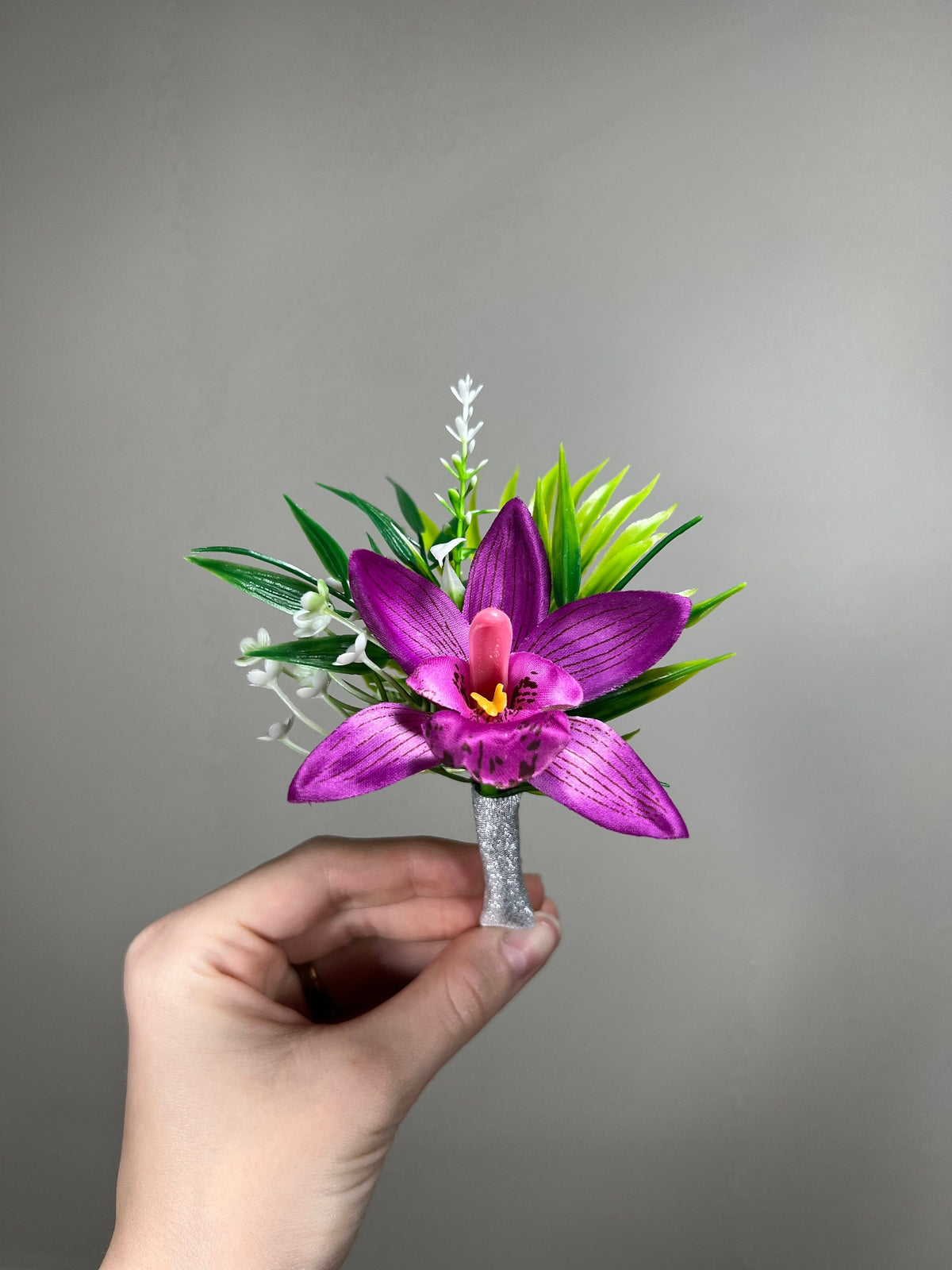 Purple Orchid Pocket Boutonniere Wedding Groom Orchid Square Boutonniere Beach Tropical Purple Groomsmen Pocket Boutonniere Prom Artificial
