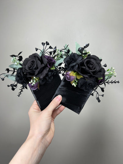 Black Pocket Boutonniere Wedding Groom Boutonnière Purple Square Groomsmen Pocket Boutonniere Black Wedding Sage Gothic Artificial Flowers