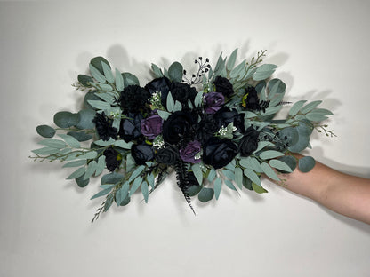 Black Arch Arrangement Wedding Purple Arch Aisle Arrangement Black Halloween Decor Gothic Black Artificial Flowers Eucalyptus Sage