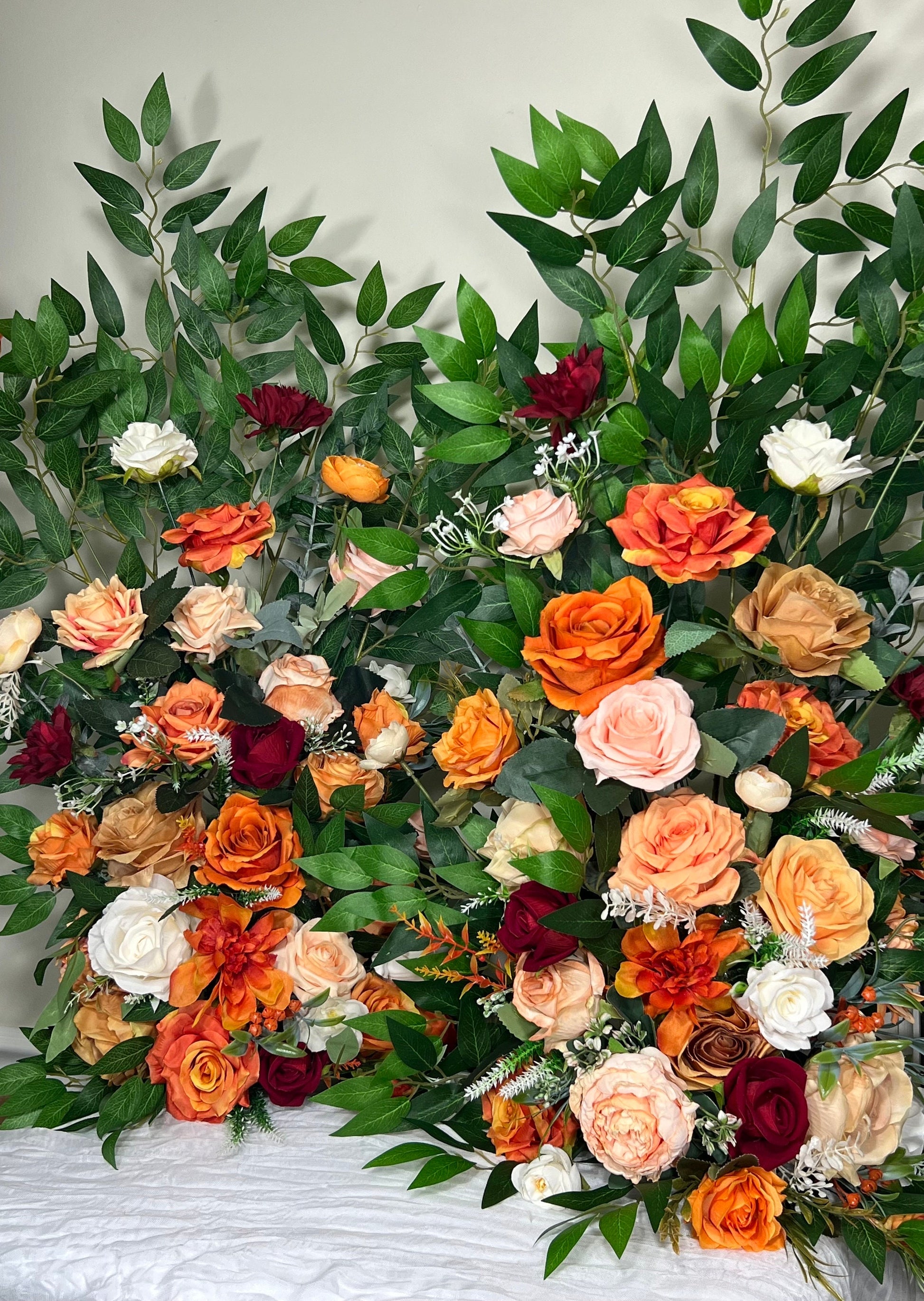 Wedding Aisle Marker Flower Floor Arrangement Whiskey Barrel Décor White Orange Ground Arch Burgundy Ivory Terracotta Peach Burnt