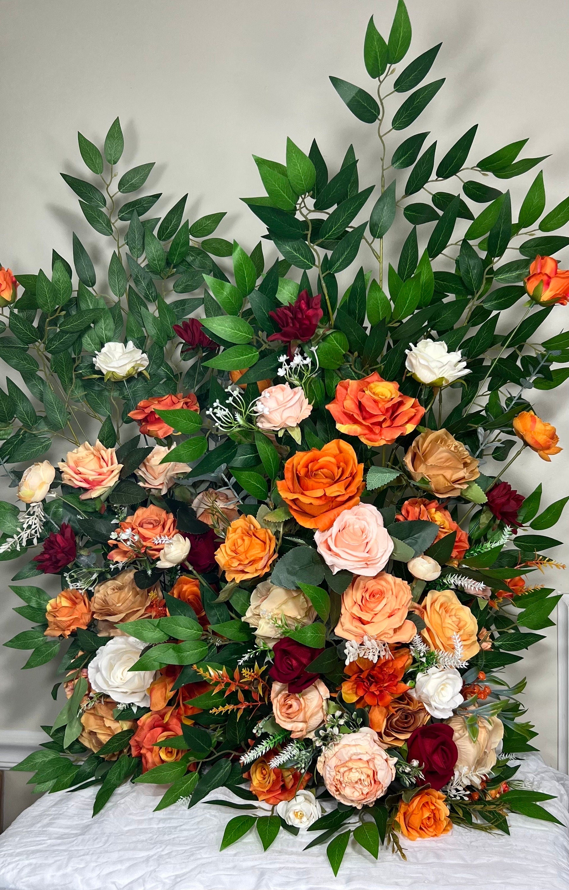 Set of 2 Wedding Aisle Marker Flower Floor Arrangement Barrel Décor White Orange Ground Arch Wedding Burgundy Ivory Terracotta Peach