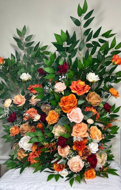 Wedding Aisle Marker Flower Floor Arrangement Whiskey Barrel Décor White Orange Ground Arch Burgundy Ivory Terracotta Peach Burnt