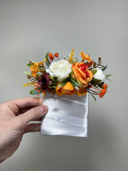 Wedding Pocket Boutonniere White Groom Boutonnière Rust Square Groomsmen Pocket Boutonniere Wedding Burnt Orange Burgundy Artificial Flowers