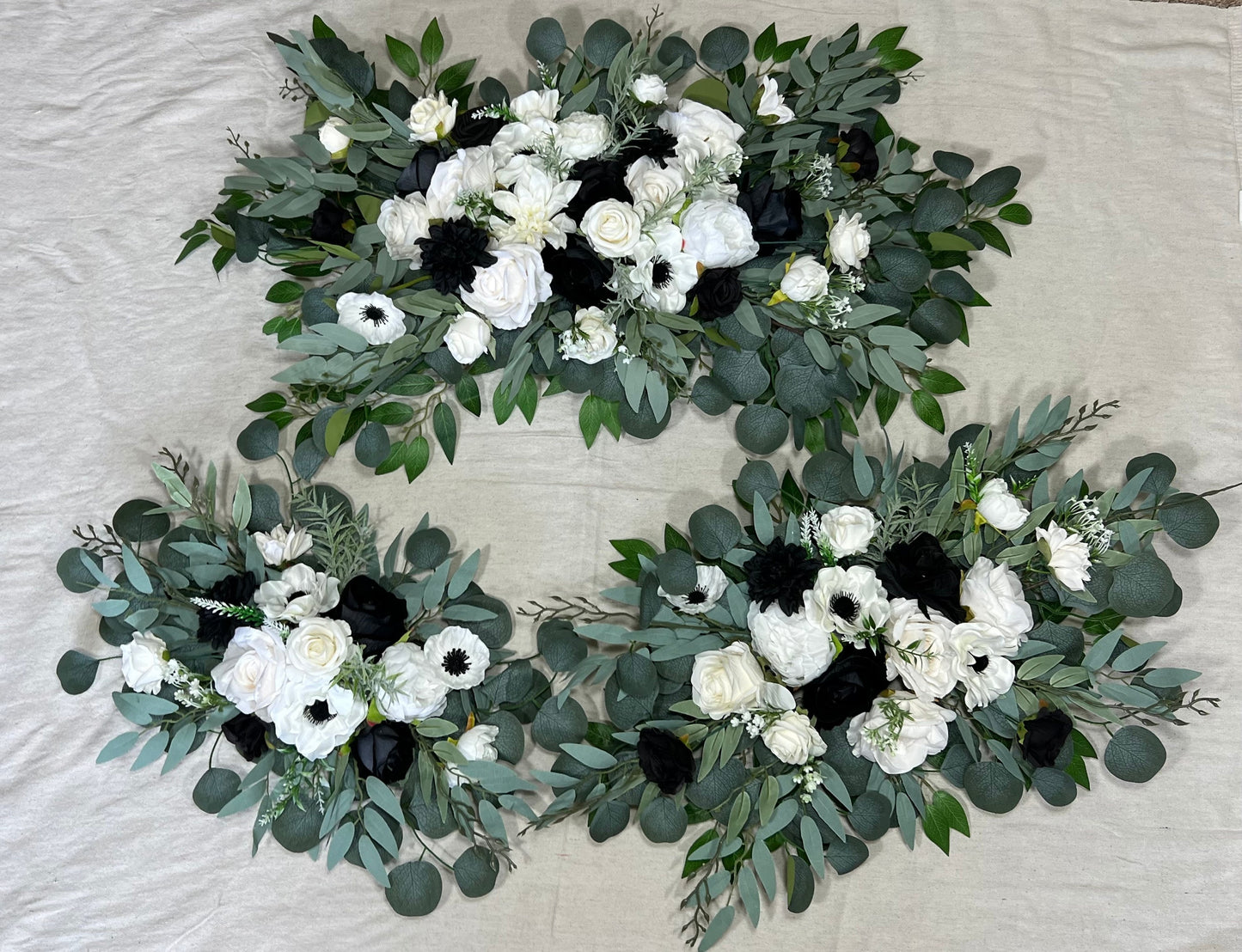 Anemone White Arch Arrangement Wedding Arbor Arrangement Black and White Arch Arrangement White Ivory Corner Flower Arrangement Black