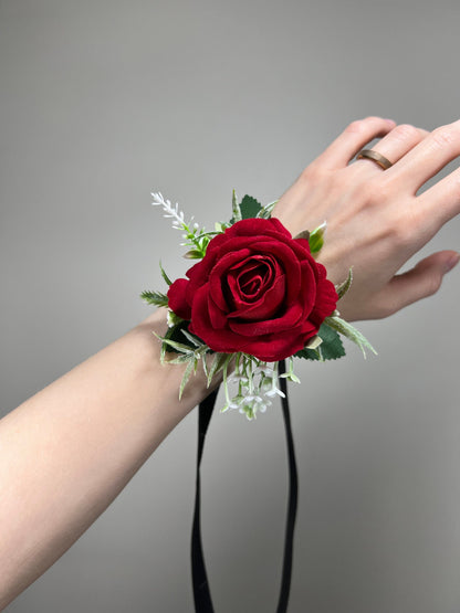 Red Corsage Wedding Wrist Corsage Red Bridesmaids Burgundy Corsage Pine Cone Winter Christmas Red Corage Artificial Flowers Reddit