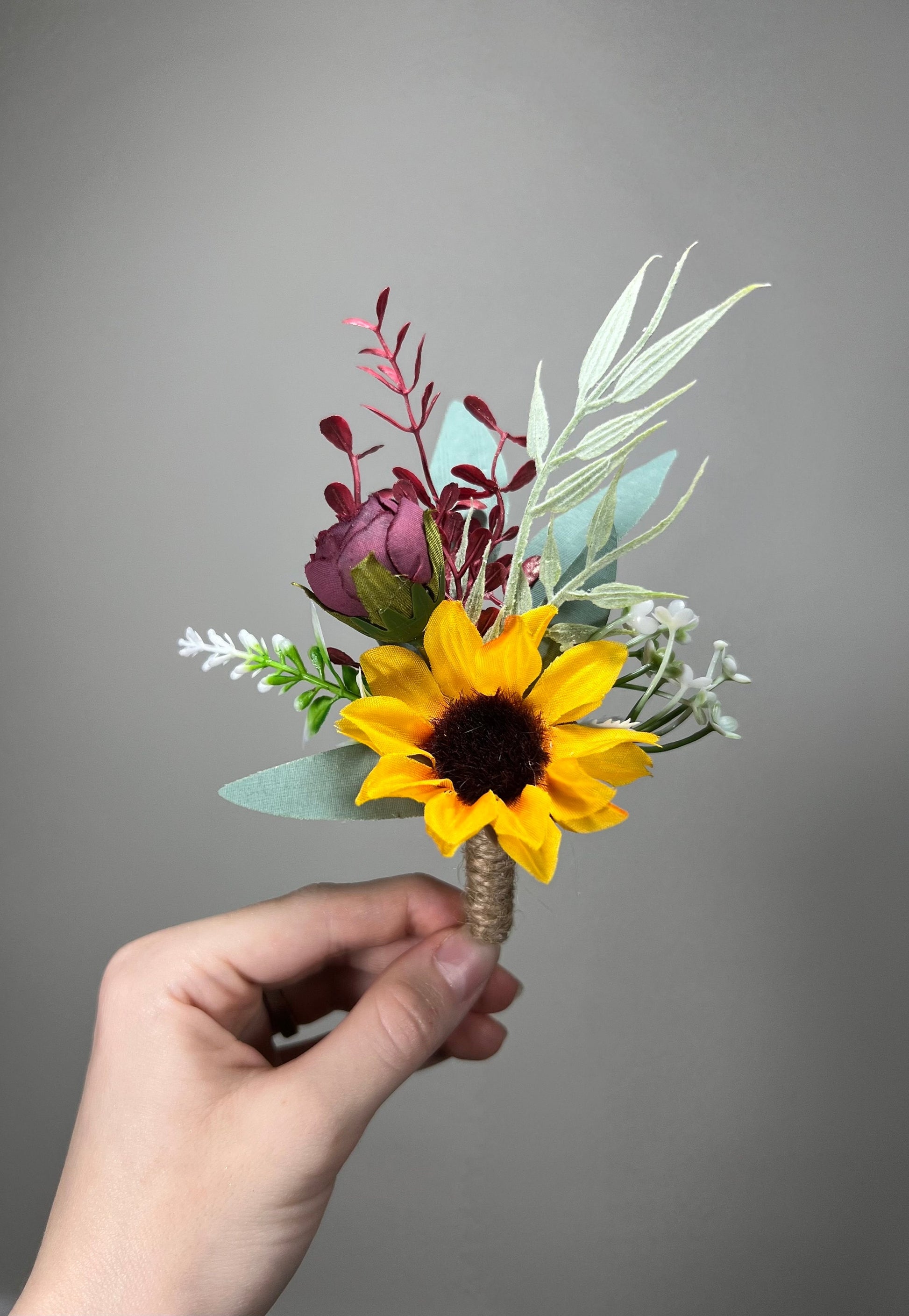 Sunflower Boutonniere Groom Boutonnières Burgundy Groomsmen Sunflower Burgundy Boutonnière Groom Fall Sunflower Rustic Artificial Flowers