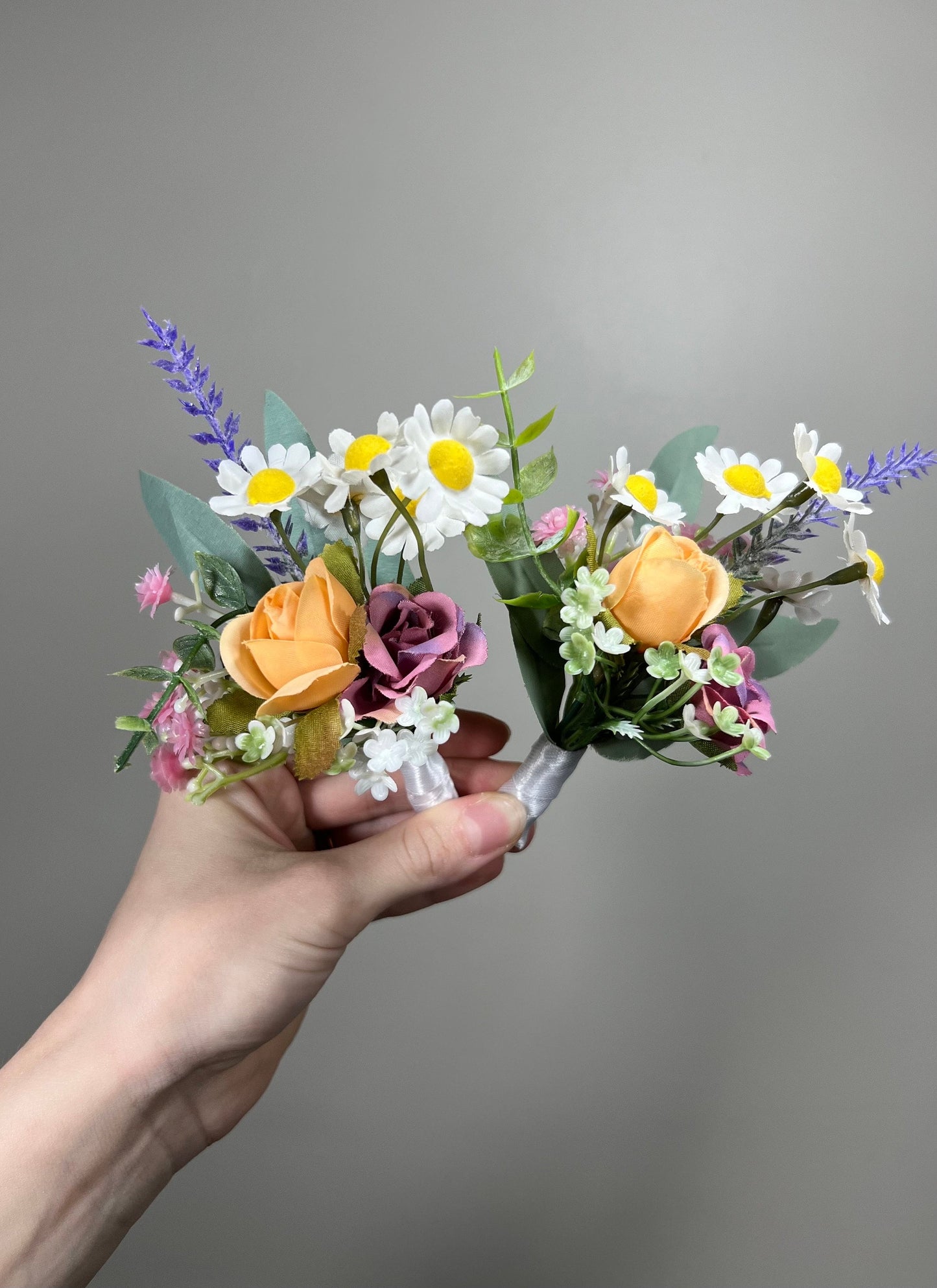 Boutonniere Wild Flower Wedding Groom Pink Groomsmen Boutonnière Pink Orange Boutonniere White Lavender Artificial Flower Wild Camomile