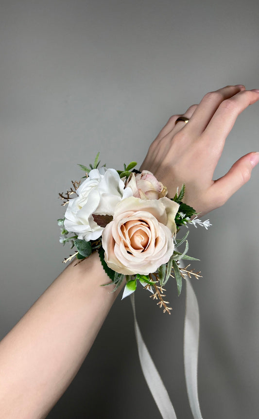 Dusty Rose Corsage Wrist Blush Pink Corsage White Bridesmaids Wedding Corsage Mom Ivory Gold Corsage Accessories Artificial Flowers