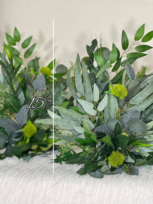 Wedding Aisle Marker Flower Floor Arrangement Barrel Décor Green Grass Greenery Ground Arch Eucalyptus Artificial Flower