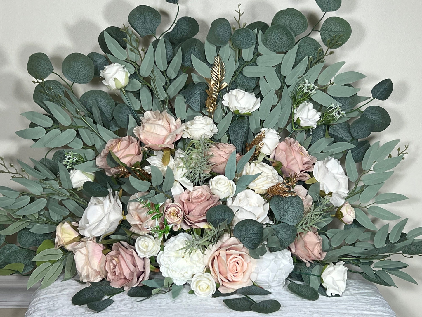 White Floor Arrangement Free Standing Dusty Rose Wedding Aisle White Ivory Gold Floor Arrangement Pink Artificial Flower Eucalyptus