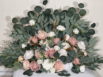 White Floor Arrangement Free Standing Dusty Rose Wedding Aisle White Ivory Gold Floor Arrangement Pink Artificial Flower Eucalyptus