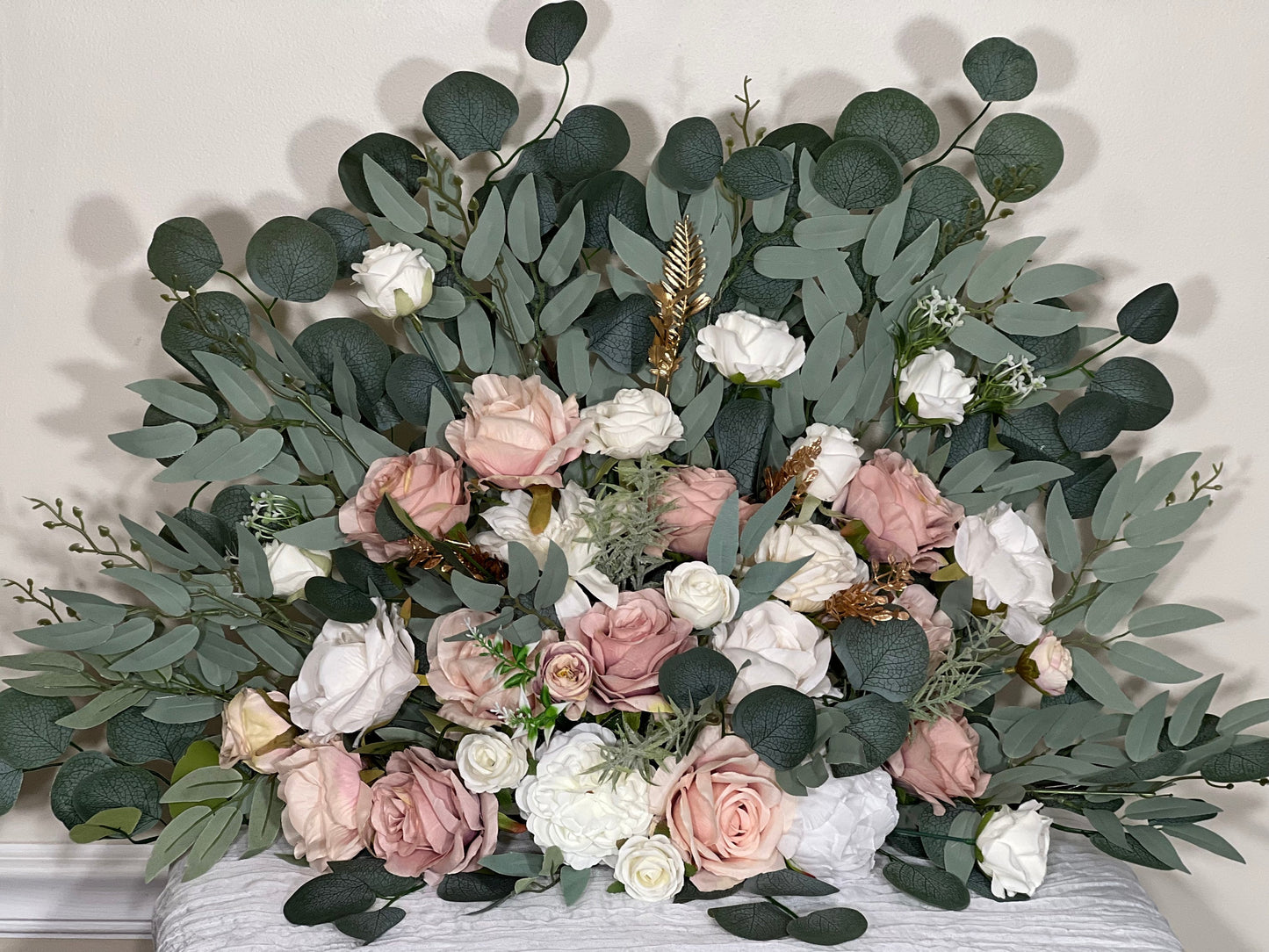 Wedding Floor Arrangement White Blush Pink Rose Dusty Ivory Gold Wedding Aisle Sweetheart Table Floor Arrangement Artificial Eucalyptus