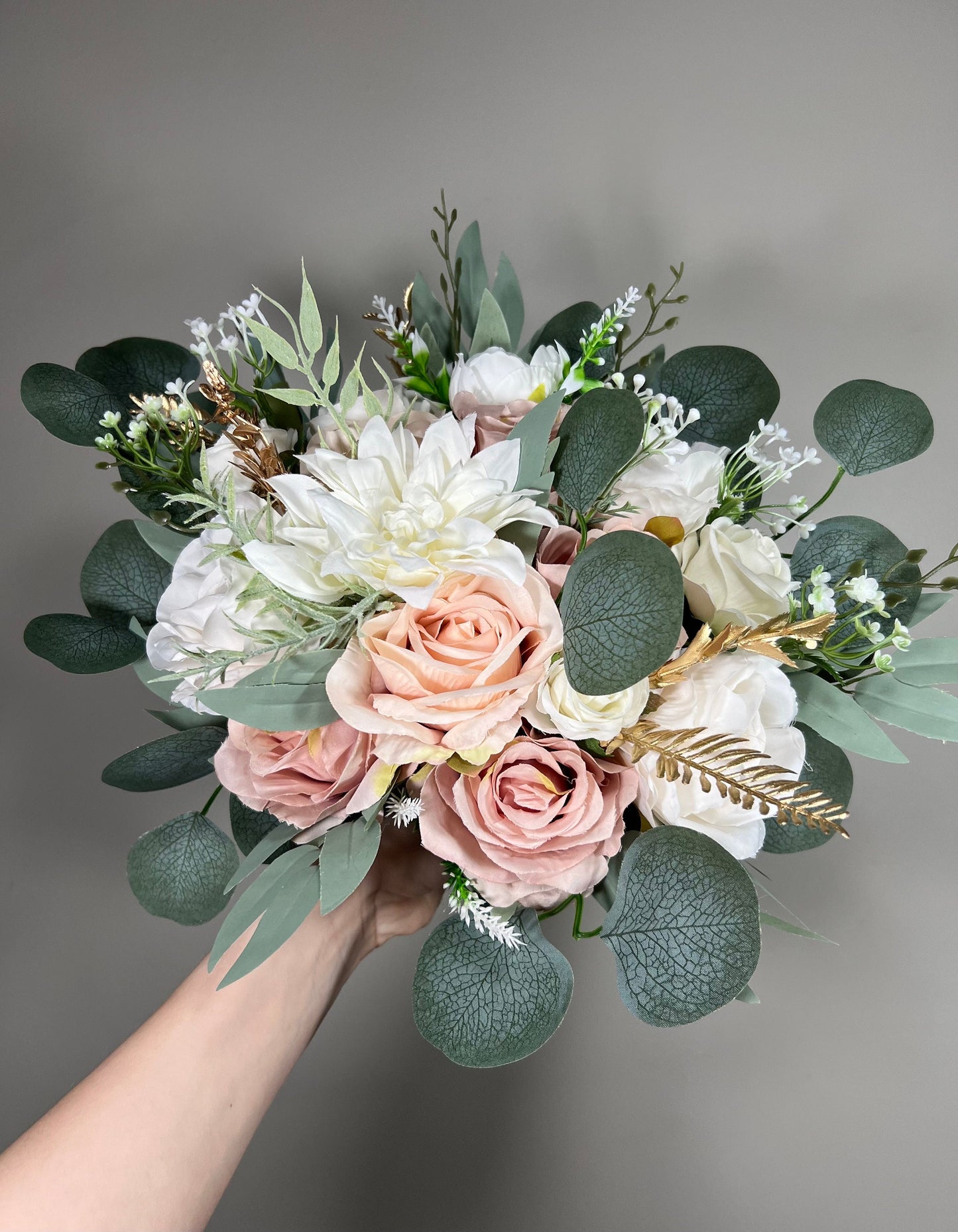 Wedding Bouquet Dusty Rose Bridal Blush Dahlia Wedding Bouquet Ivory Bridesmaids Decor Eucalyptus Pink Flower White Spring Artificial Flower