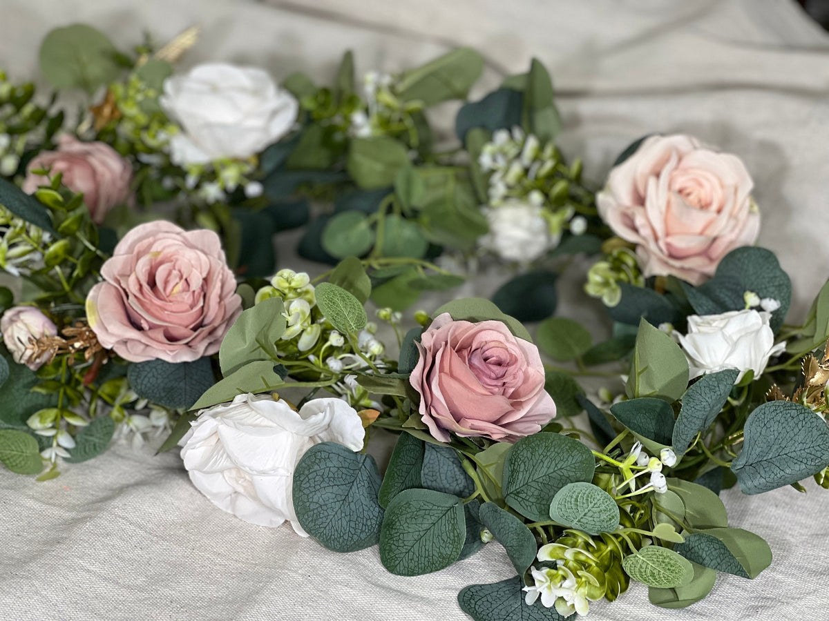 White Bouquet Bridesmaids Wedding Dusty Rose Blush Pink Gold Small Bridesmaids Petite Bouquet Flower Girl Artificial Flowers Eucalyptus Sage