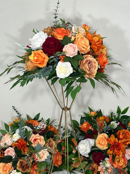 Wedding Orange Centerpiece Peach Terracotta Centerpiece Table Flower Ball Barrel Ivory Wiskey Stand  Burgundy Artificial Flower