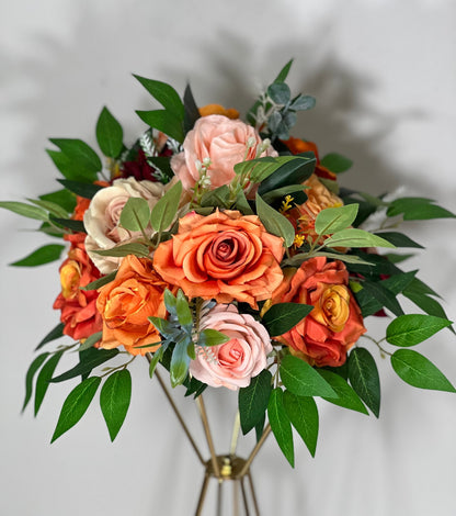 Wedding Orange Centerpiece Peach Terracotta Centerpiece Table Flower Ball Barrel Ivory Wiskey Stand  Burgundy Artificial Flower