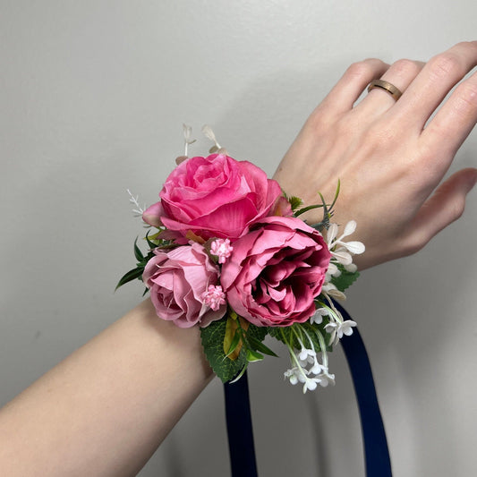 Wedding Corsage Pink Wedding Wrist Corsage Fuchsia Bridesmaids Corsage Viva Magenta Corsage Pink Boutonniere Dusty Rose Artificial Flowers