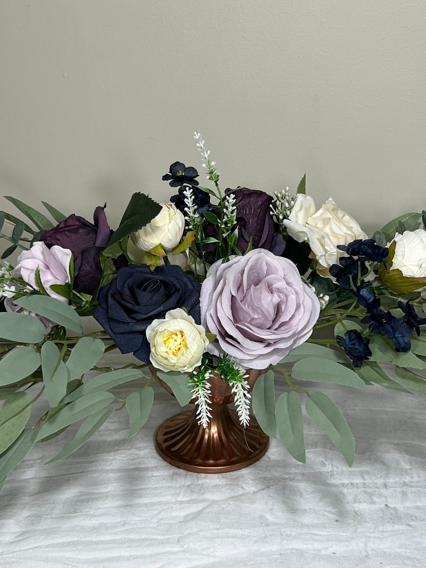 Wedding Centerpiece Purple Table Ivory Decor  White Centerpiece Navy Blue Wedding Table Centerpiece Plum Lavender Artificial Flower