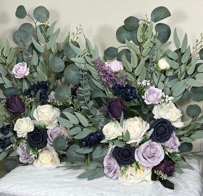 Wedding Aisle Marker Flower Floor Arrangement Barrel Décor White Purple Ground Arch Navy Blue Lilac Plum