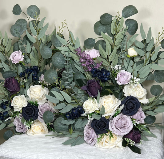 Wedding Aisle Marker Flower Floor Arrangement Barrel Décor White Purple Ground Arch Navy Blue Lilac Plum
