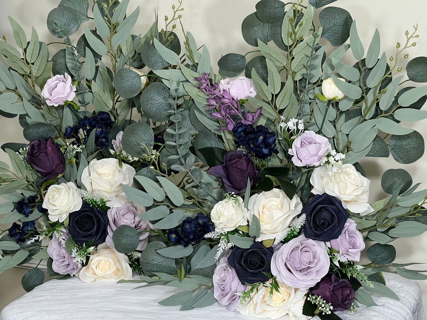 Set of 2 Wedding Aisle Marker Flower Floor Arrangement Barrel Décor White Purple Ground Arch Navy Blue Lilac Plum