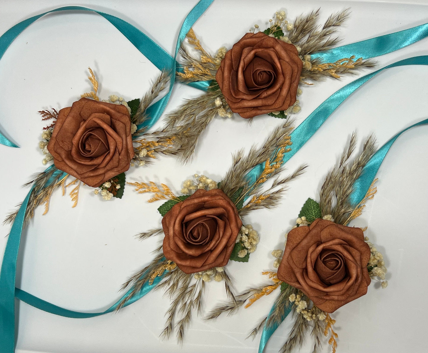 Rust Corsage Wedding Groom Terracotta Corsage Mom Corsage Cinnamon Corsage Orange Boho Baby Breath Pampas Grass Artificial Flowers