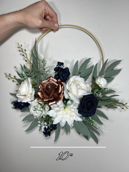 Wedding Hoop White Navy Blue Hoop Ivory Bridesmaids Ring Rose Gold Wreath Flower Girl Navy Blue Rose Gold Hoop Artificial Flower