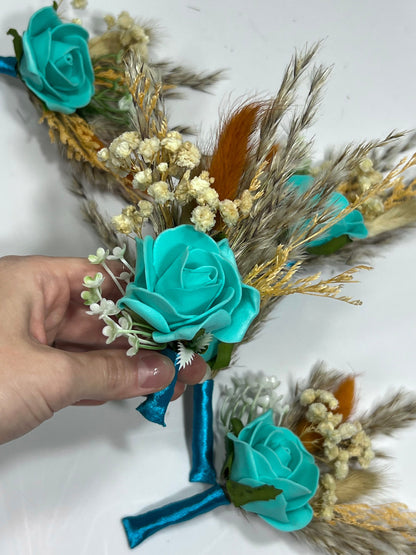 Boutonniere Turquoise Wedding Groom Teal Boutonnière Terracotta Orange Groomsmen Blue Boutonnière Rust Groom Aque Blue Artificial Flowers