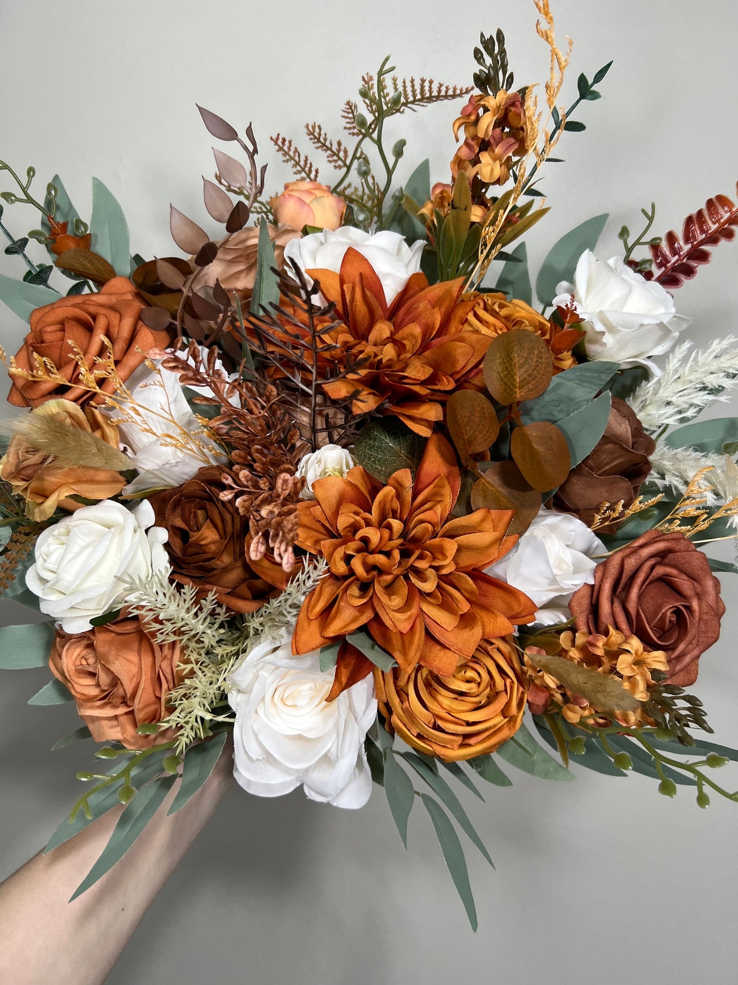 Burnt Orange Ivory Bouquet Bridal Terracotta Wedding White Bridesmaids Bouquet Burnt Orange Brown Bouquet Rust Cinnamon Artificial Flower