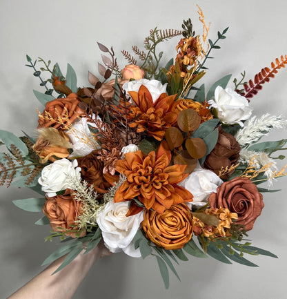 Burnt Orange Ivory Bouquet Bridal Terracotta Wedding White Bridesmaids Bouquet Burnt Orange Brown Bouquet Rust Cinnamon Artificial Flower