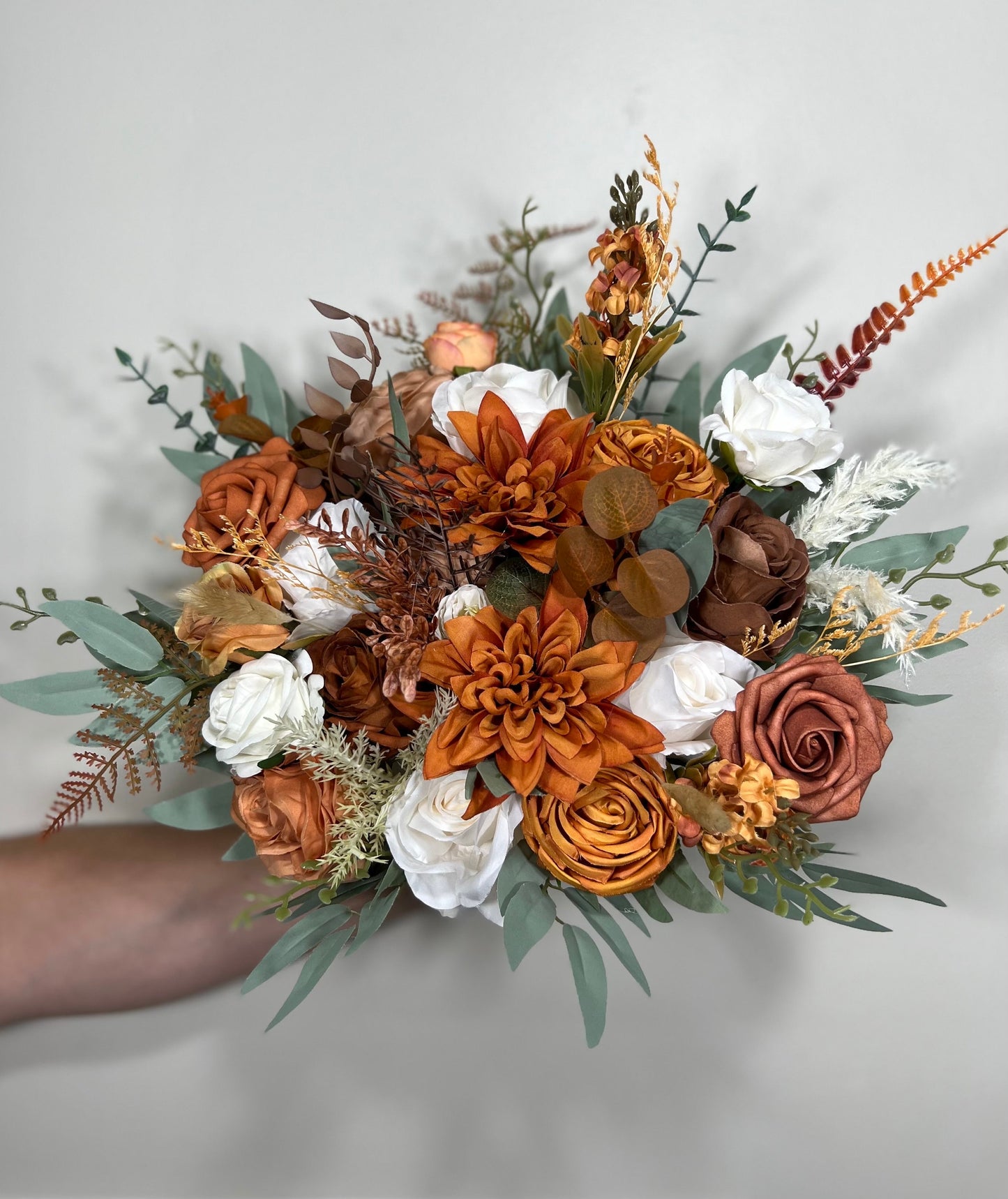 Burnt Orange Ivory Bouquet Bridal Terracotta Wedding White Bridesmaids Bouquet Burnt Orange Brown Bouquet Rust Cinnamon Artificial Flower