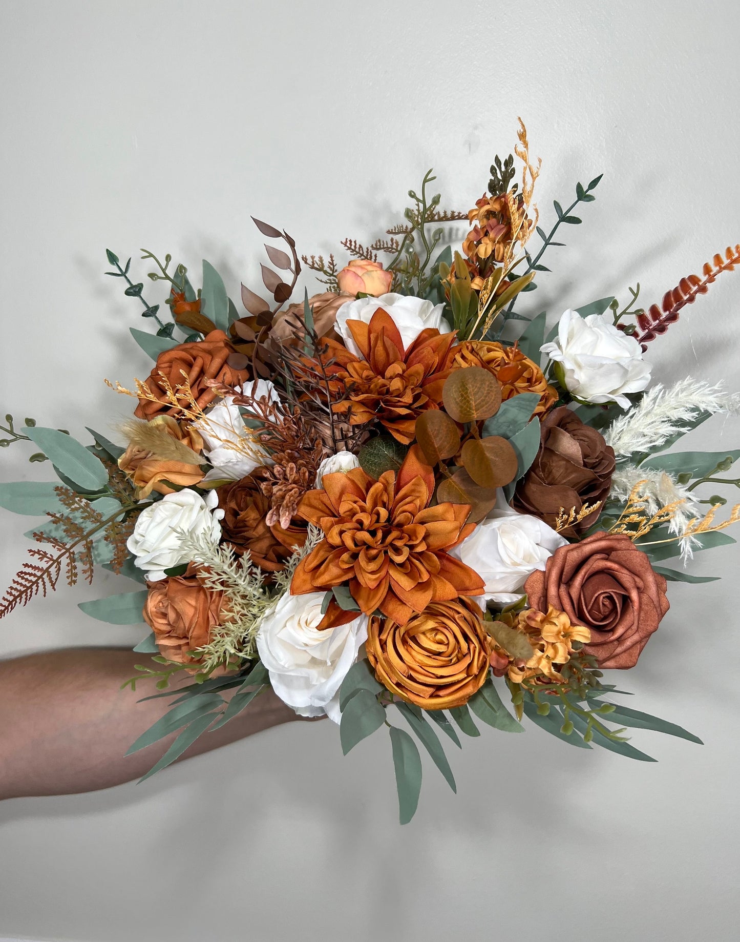 Burnt Orange Ivory Bouquet Bridal Terracotta Wedding White Bridesmaids Bouquet Burnt Orange Brown Bouquet Rust Cinnamon Artificial Flower