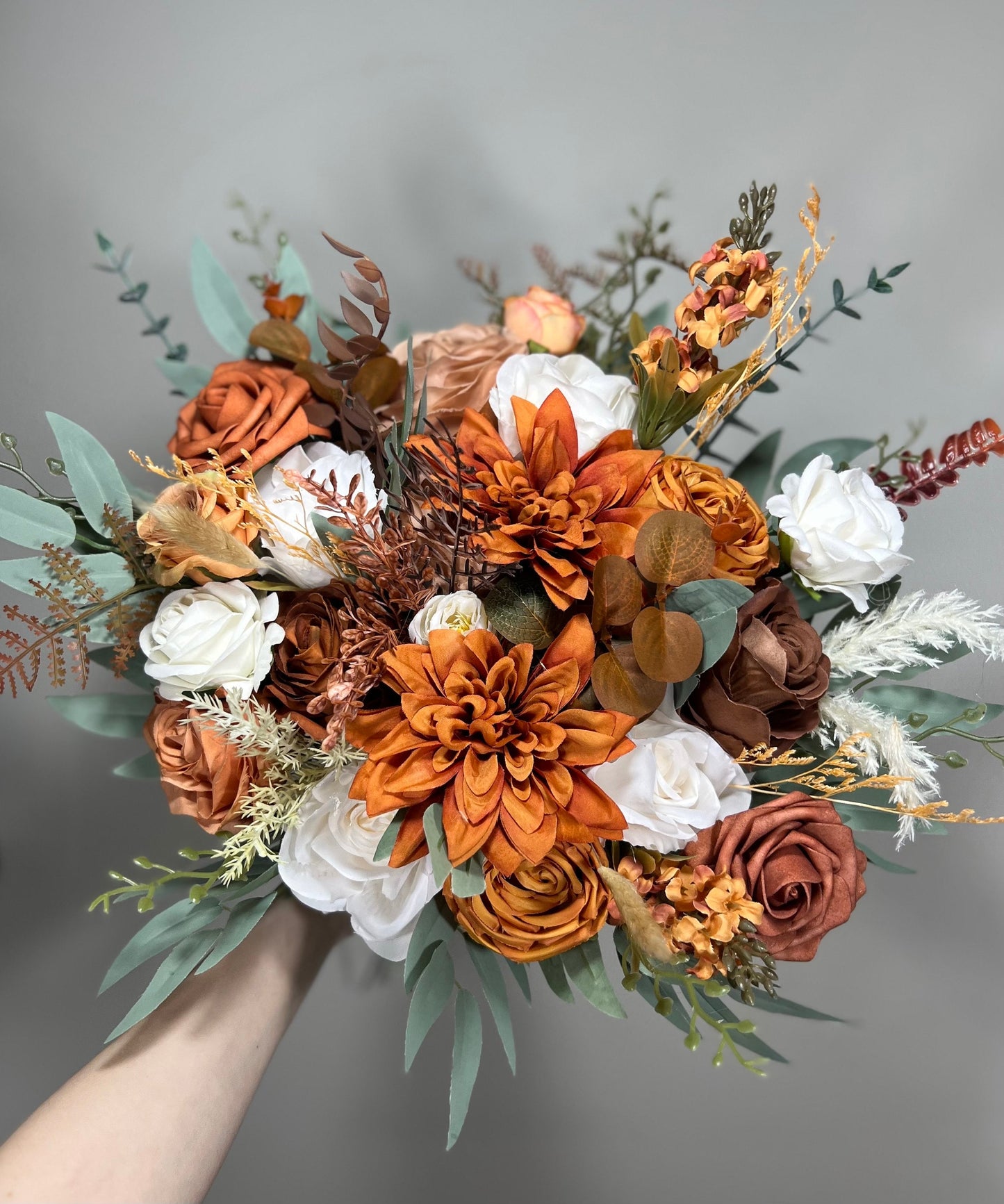 Burnt Orange Ivory Bouquet Bridal Terracotta Wedding White Bridesmaids Bouquet Burnt Orange Brown Bouquet Rust Cinnamon Artificial Flower