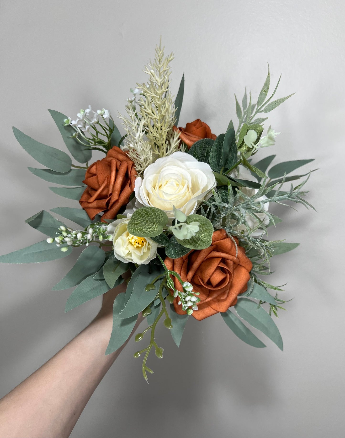 Burnt Orange Ivory Bouquet Wedding Bridal Terracotta Bouquet Rust Bridesmaids Bouquet Burnt Orange Bouquet Sage Boho Artificial Flower