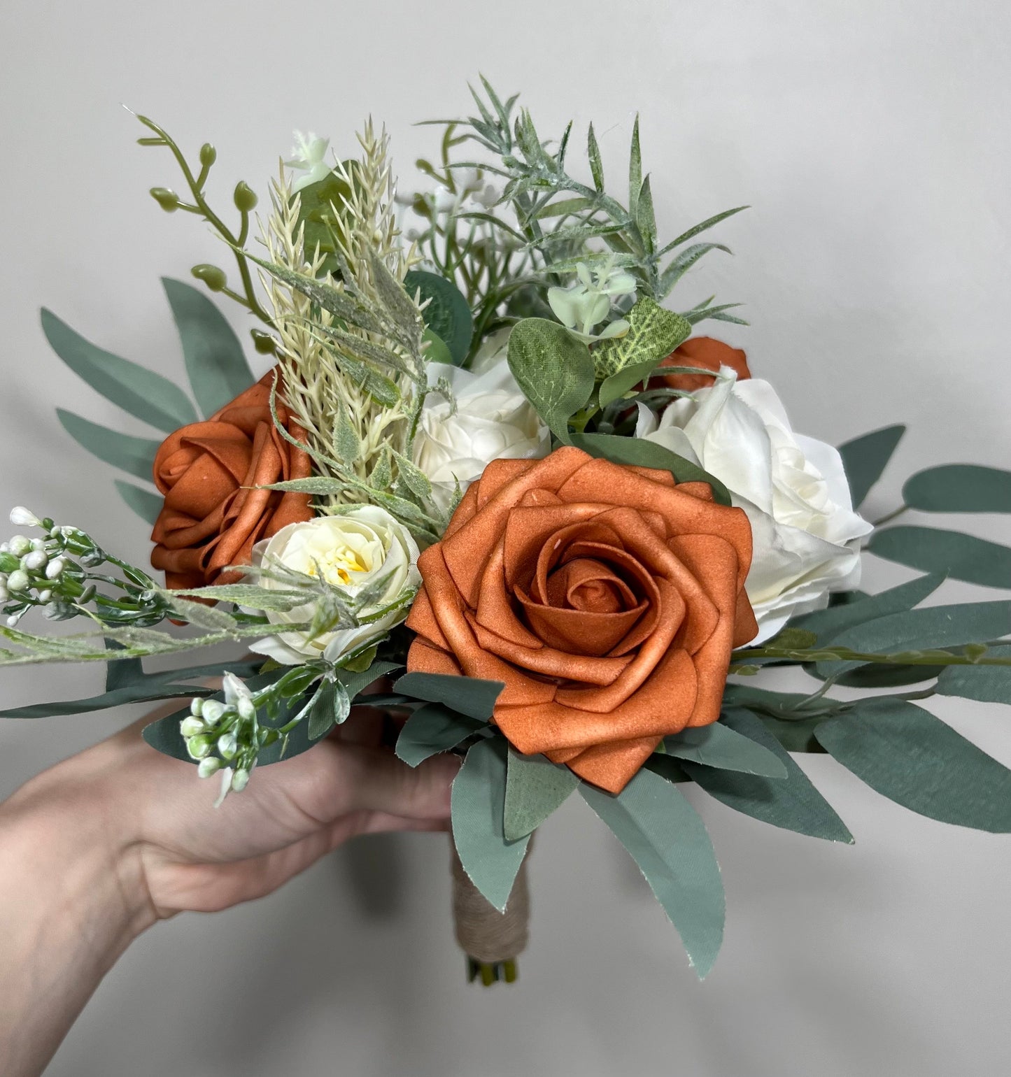 Burnt Orange Ivory Bouquet Wedding Bridal Terracotta Bouquet Rust Bridesmaids Bouquet Burnt Orange Bouquet Sage Boho Artificial Flower