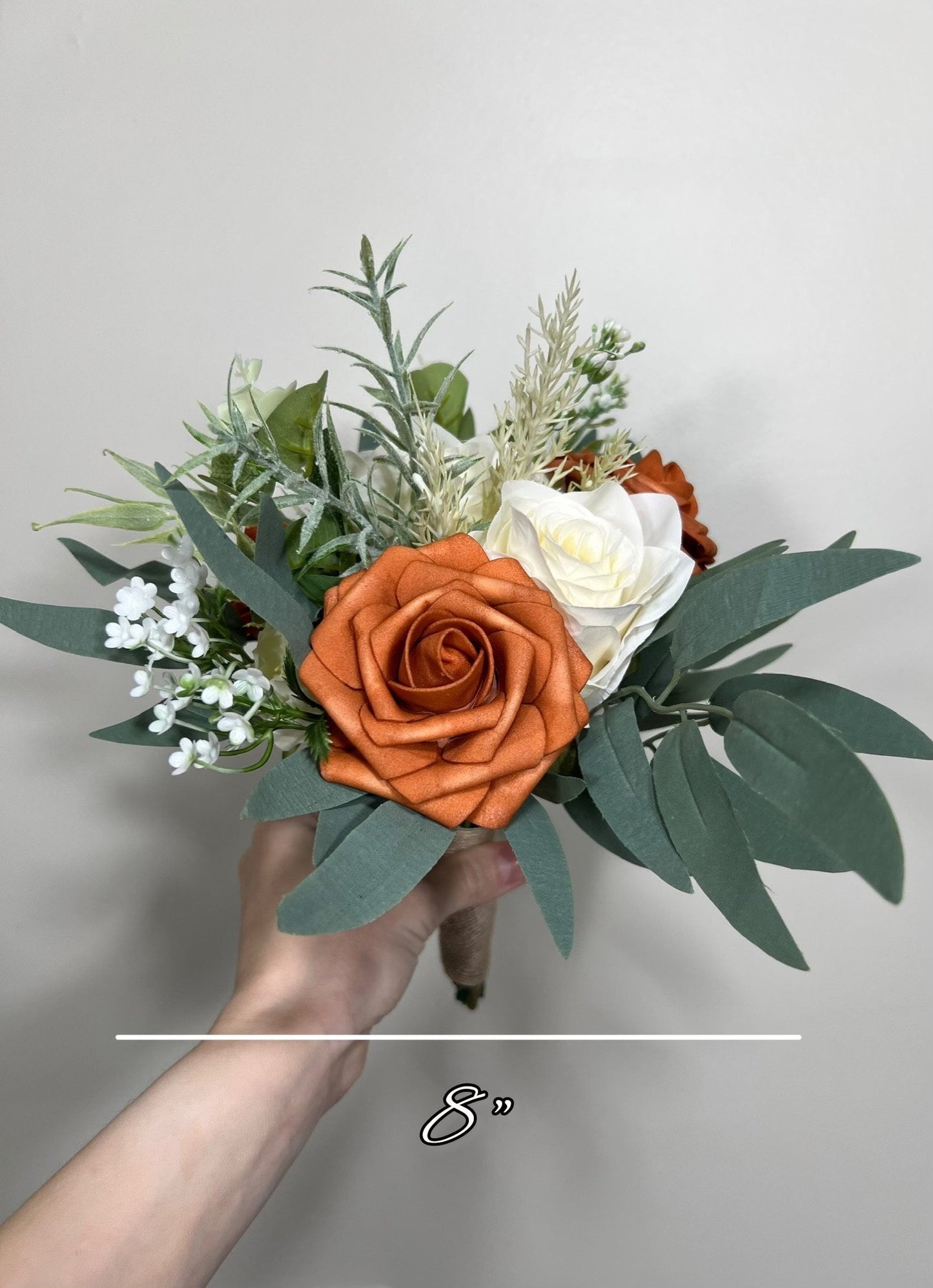 Burnt Orange Ivory Bouquet Wedding Bridal Terracotta Bouquet Rust Bridesmaids Bouquet Burnt Orange Bouquet Sage Boho Artificial Flower