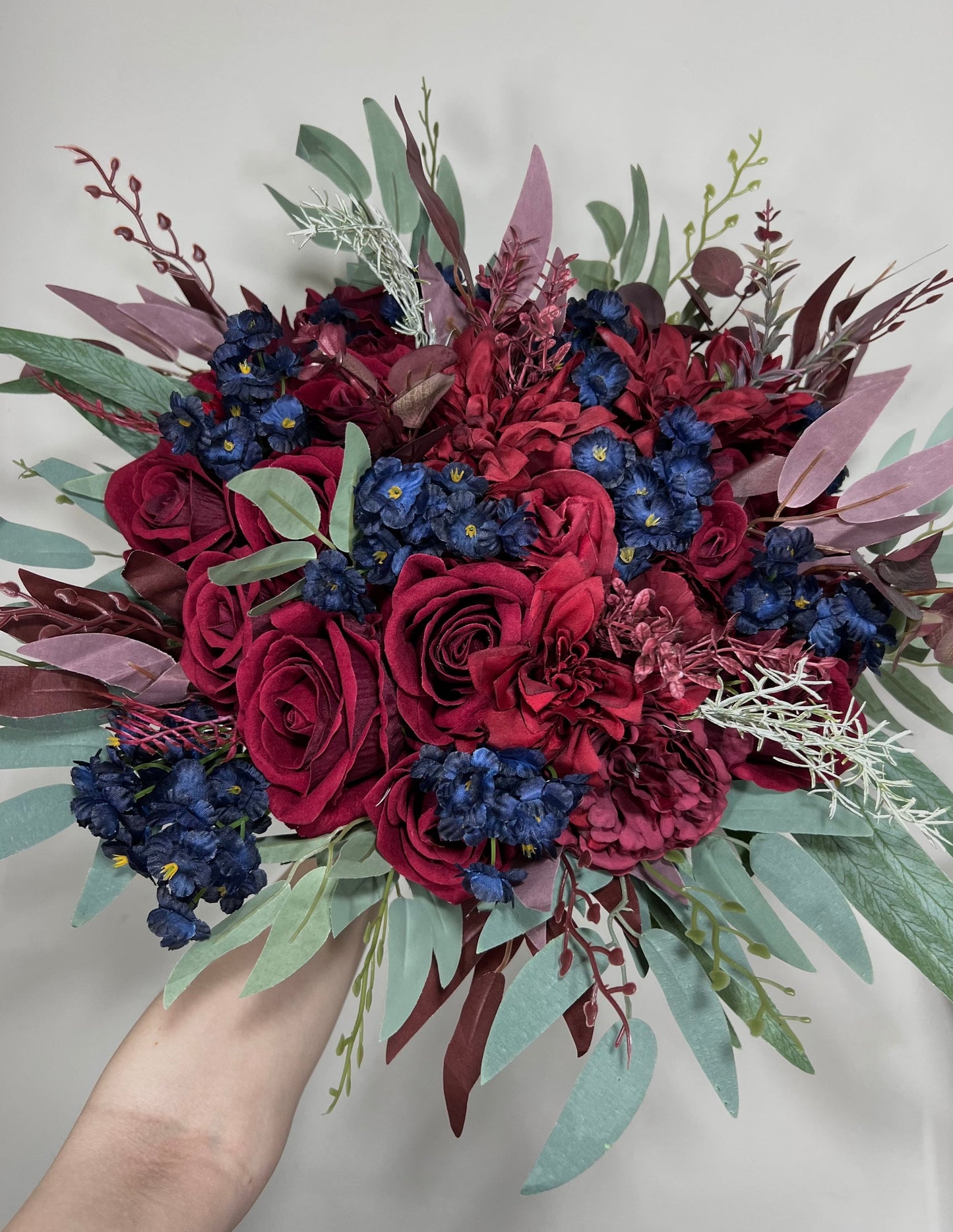 Wedding Bouquet Burgundy Navy Blue Bridal Bouquet Burgundy Blue Bridesmaids Bouquet Burgundy Navy Blue Artificial Flower