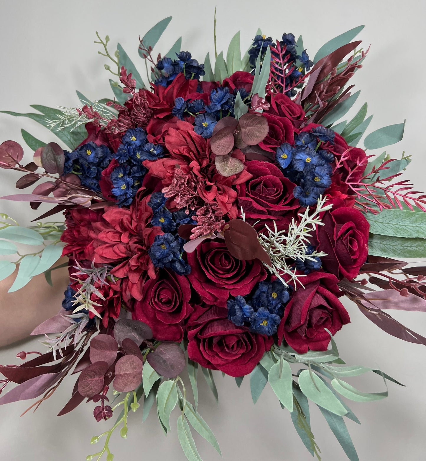 Wedding Bouquet Burgundy Navy Blue Bridal Bouquet Burgundy Blue Bridesmaids Bouquet Burgundy Navy Blue Artificial Flower