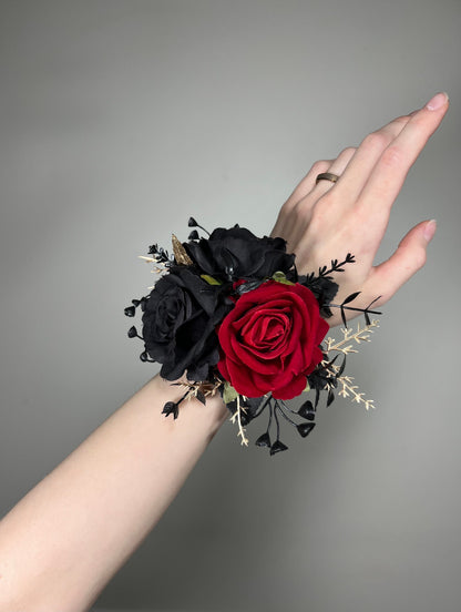 Black Red Boutonniere Wedding Black Gold Boutonnière Red Groom Boutonniere Black Groomsmen Red Black Prom Boutonniere Artificial Flower