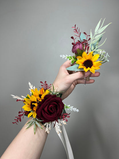 Wedding Bouquet Sunflower Boho Bridal Sunflower Wedding Burgundy Bouquet Bridesmaids Fall Decor Artificial Dried Flowers Baby Breath Reddit