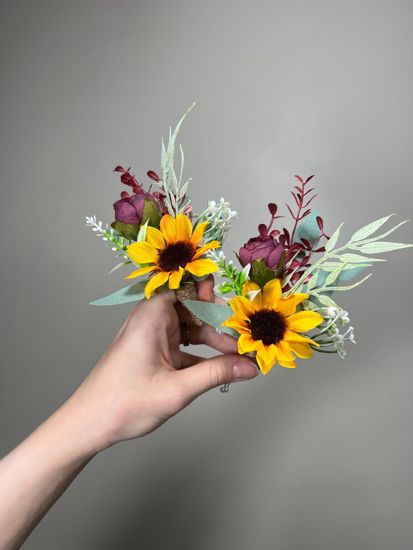 Sunflower Bouquet Wedding Bridal Sunflower Burgundy Bouquet Bridesmaids Fall Decor Sunflower Red Baby Breath Artificial Flower