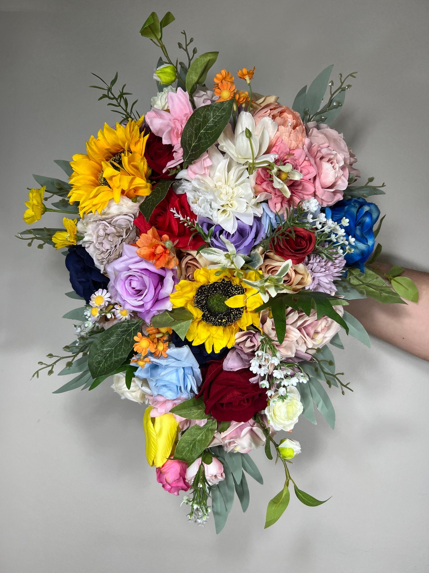 Colorful Bridal Bouquet Rainbow Wedding Bouquet Sunflower Bridesmaids Bouquet Wild Flower Purple Blue Artificial Flower